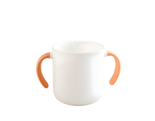 White baby cup with orange handles