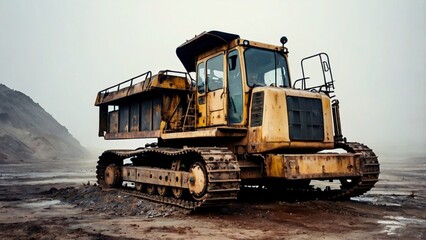 Abandoned and Rusty Excavator in a Gritty Post-Apocalyptic Landscape