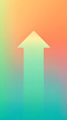 Fototapeta premium Upward white arrow on a candy pastel gradient from apricot to seafoam green