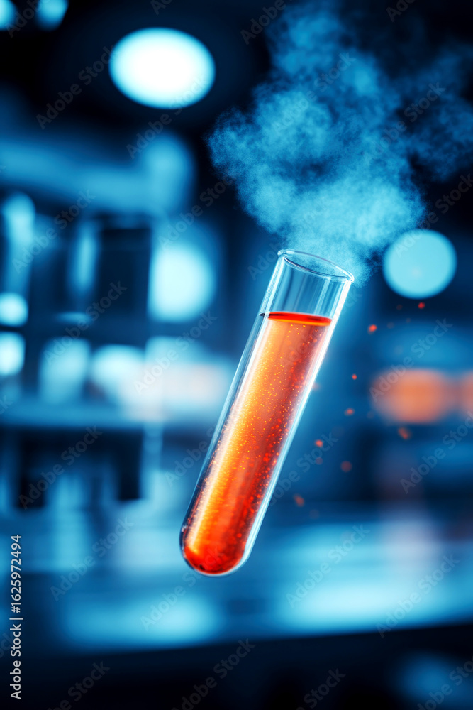 Poster exciting scientific experiment with boiling test tube modern laboratory high-quality image dynamic e