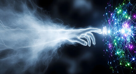 Digital Creation Hand Touching the Network of Artificial Intelligence