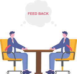 Flat illustration of businessman and businessman provide feedback to each other for improvement in workplace
