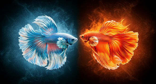 Fire vs Ice: Dual Betta Fish in Elemental Showdown
