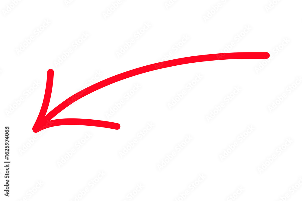 Poster a simple red arrow pointing to the left, isolated on a transparent background