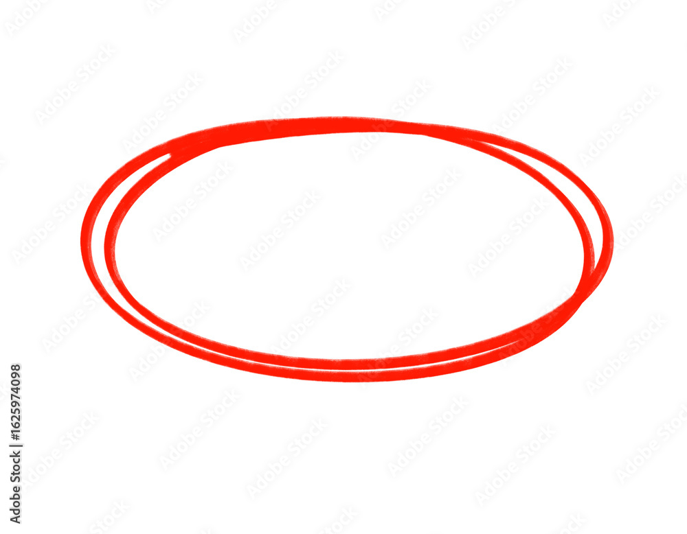 Poster a single red oval shape drawn with a marker, isolated on a transparent background