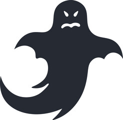 Dark silhouette of a ghost floating with an angry expression, perfect for enhancing Halloween projects and adding a spooky touch to various designs and illustrations