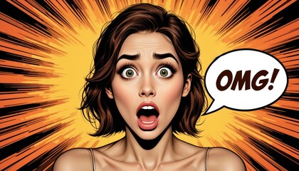 An illustration of a woman with a shocked facial expression, wide eyes, and speech bubble that says "OMG!", representing surprise or disbelief.