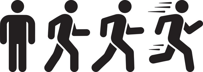 Man stands, walk and run icon set. People symbol. Person standing, walking and running illustration. Run, walk, stand. Vector illustration