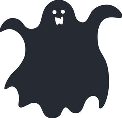 Dark grey ghost floating with white eyes and bared teeth, arms outstretched against a clean white background, creating an eerie vibe perfect for Halloween themed projects