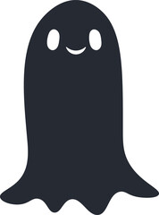 Minimalist vector illustration of a friendly smiling ghost floating against a white background, perfect for Halloween projects or spooky designs
