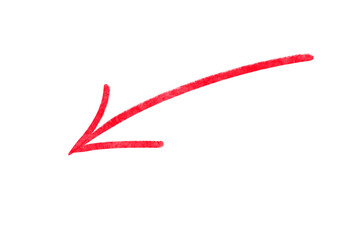 Handdrawn red arrow pointing left, isolated on transparent background