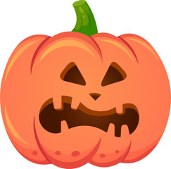 Carved pumpkin featuring a spooky face and sharp teeth creates a popular Halloween decoration, enhancing festive and eerie atmospheres during autumn celebrations