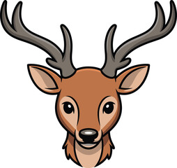 Majestic illustrated deer head with antlers, forest wildlife art, nature-themed animal drawing, rustic decor accent, colorful cartoon character design