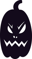 Halloween pumpkin featuring scary faces with sharp teeth, offering a playful yet spooky vibe. Simple black and white vector illustration ideal for kids, perfect for stickers or icons