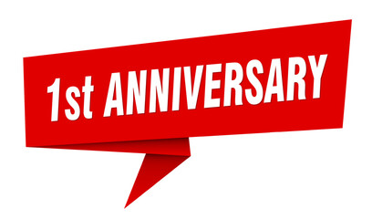 1st anniversary banner. 1st anniversary speech bubble, label, sticker, sign template
