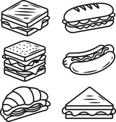 Delicious Sandwich Line Icons &ndash; Meal, Snack, and Fast Food Outline Collection