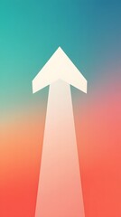 Fototapeta premium A clean white arrow pointing up on a background that shifts from pastel aqua to coral