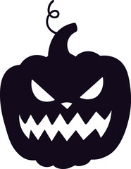 Stylized black silhouette of a Halloween pumpkin featuring a spooky, smiling face, perfect for enhancing greeting cards, festive decorations, and themed autumn projects
