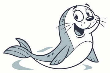 Simple vector-style selkie (seal-human hybrid), cartoon design, happy expression, flat color palette