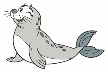 Simple vector-style selkie (seal-human hybrid), cartoon design, happy expression, flat color palette