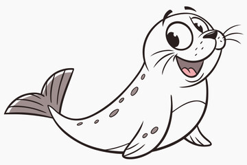 Simple vector-style selkie (seal-human hybrid), cartoon design, happy expression, flat color palette