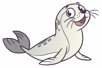 Simple vector-style selkie (seal-human hybrid), cartoon design, happy expression, flat color palette