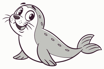 Simple vector-style selkie (seal-human hybrid), cartoon design, happy expression, flat color palette