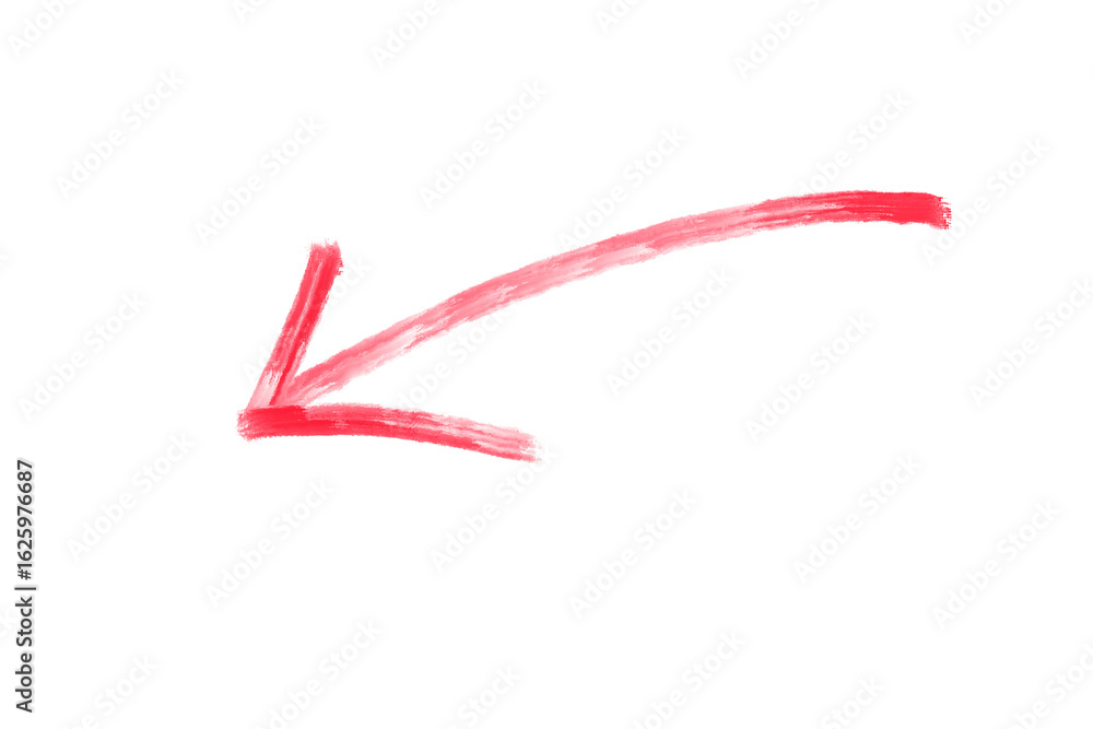 Poster a single red arrow pointing to the left, isolated on a transparent background