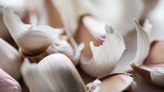 Detailed Close Up of White Garlic Cloves with Purple Hints in Studio Lighting