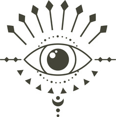 Radiating energy from a mystical eye of providence, surrounded by intricate esoteric symbols, creating an atmosphere filled with spirituality and deep mystery