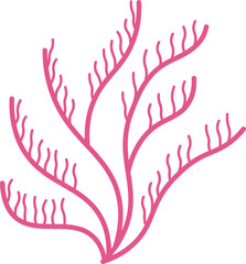 Minimalist vector illustration featuring pink seaweed swaying gently in the ocean current, capturing the essence of marine life and the beauty of underwater ecosystems