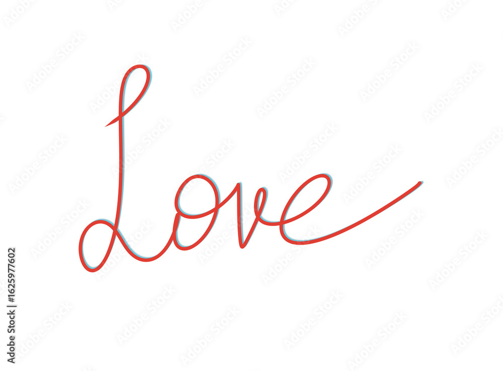 Poster the word love written in a flowing red cursive script, isolated on a transparent background