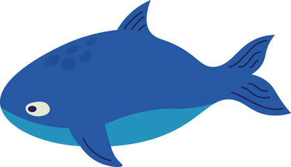 Cartoon blue whale swimming underwater, representing marine wildlife conservation and ocean biodiversity, ideal for children's books, educational materials, or environmental awareness campaigns