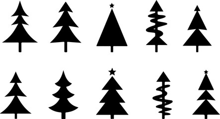 Christmas, tree, silhouette, geometric, modern, holiday, festive, black  vector bundle