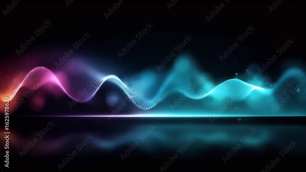 Poster digital waveforms flowing with vibrant colors in dynamic motion