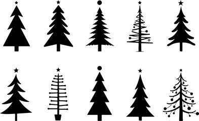 Obraz premium Christmas, tree, silhouette, geometric, modern, holiday, festive, black vector bundle