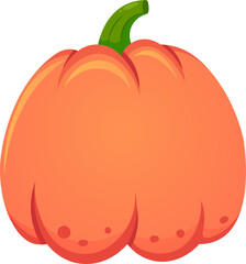 Cartoon illustration of a ripe orange pumpkin with a green stem, symbolizing the autumn harvest season and the spirit of Halloween and Thanksgiving celebrations
