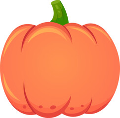 Ripe orange pumpkin featuring distinct lobes and a vibrant green stem, isolated against a white background, embodying the essence of autumn, harvest season, and Halloween festivities