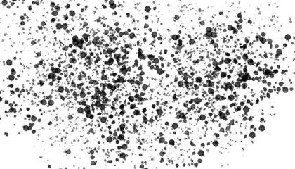 Abstract black ink splatter and drops isolated on transparent background