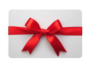 Elegant gift card adorned with a vibrant red satin ribbon, tied in perfect bow on transparent background silhouette