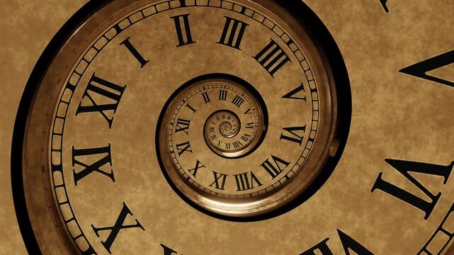 Seamless looping animation of a vintage spiral clock inspired by the Fibonacci sequence. Perfect for Fibonacci Day, math visuals, or concept of infinite time and recursion.