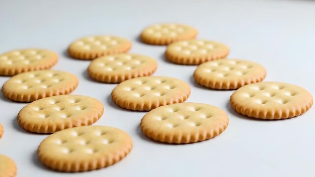 Neatly Organized Round Crackers on a Clean White Background Flat Lay