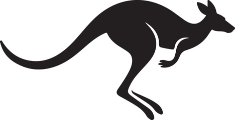 Obraz premium Dynamic black silhouette of a jumping kangaroo. Australian wildlife animal vector icon isolated on a white background.