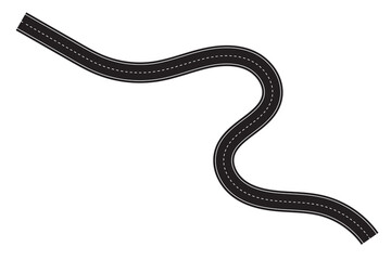 Wavy road with winding curves and horizontal path. Top view of race track and highway. Flat vector illustration isolated on white background.
