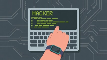 incognito user concept. Digital illustration of a hand typing on a keyboard with circuit patterns in the background.