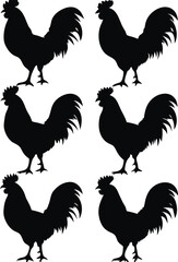 Silhouette Roosters Showcase Farm Animal Charm Black Figures Convey a Sense of Poultry and Rural Life
