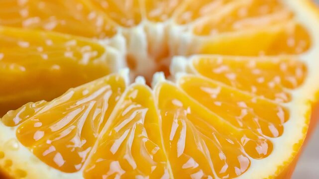 Vibrant Close Up of an Orange Half Revealing Juicy Segments and Textured Pith