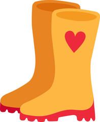 Cute yellow rubber boots featuring vibrant red soles and a charming red heart, perfect for gardening while expressing love for nature and embracing outdoor adventures