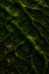 Fototapeta premium Moss Covered Tree Roots on a Forest Floor