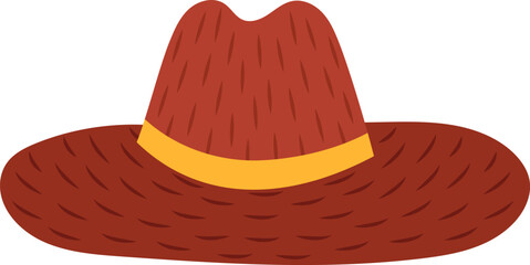 Classic cowboy hat featuring a wide brim and a distinctive indented crown, adorned with a contrasting yellow band, evokes the spirit of the Wild West and rodeo culture